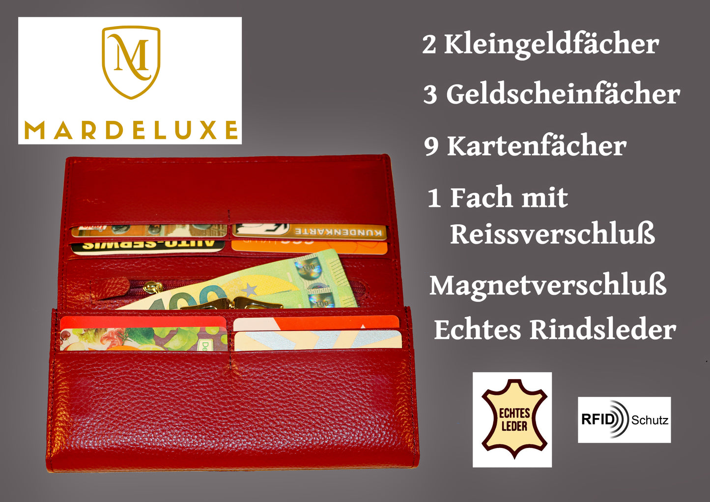 Mardeluxe Damen Geldbörse (weinrot)