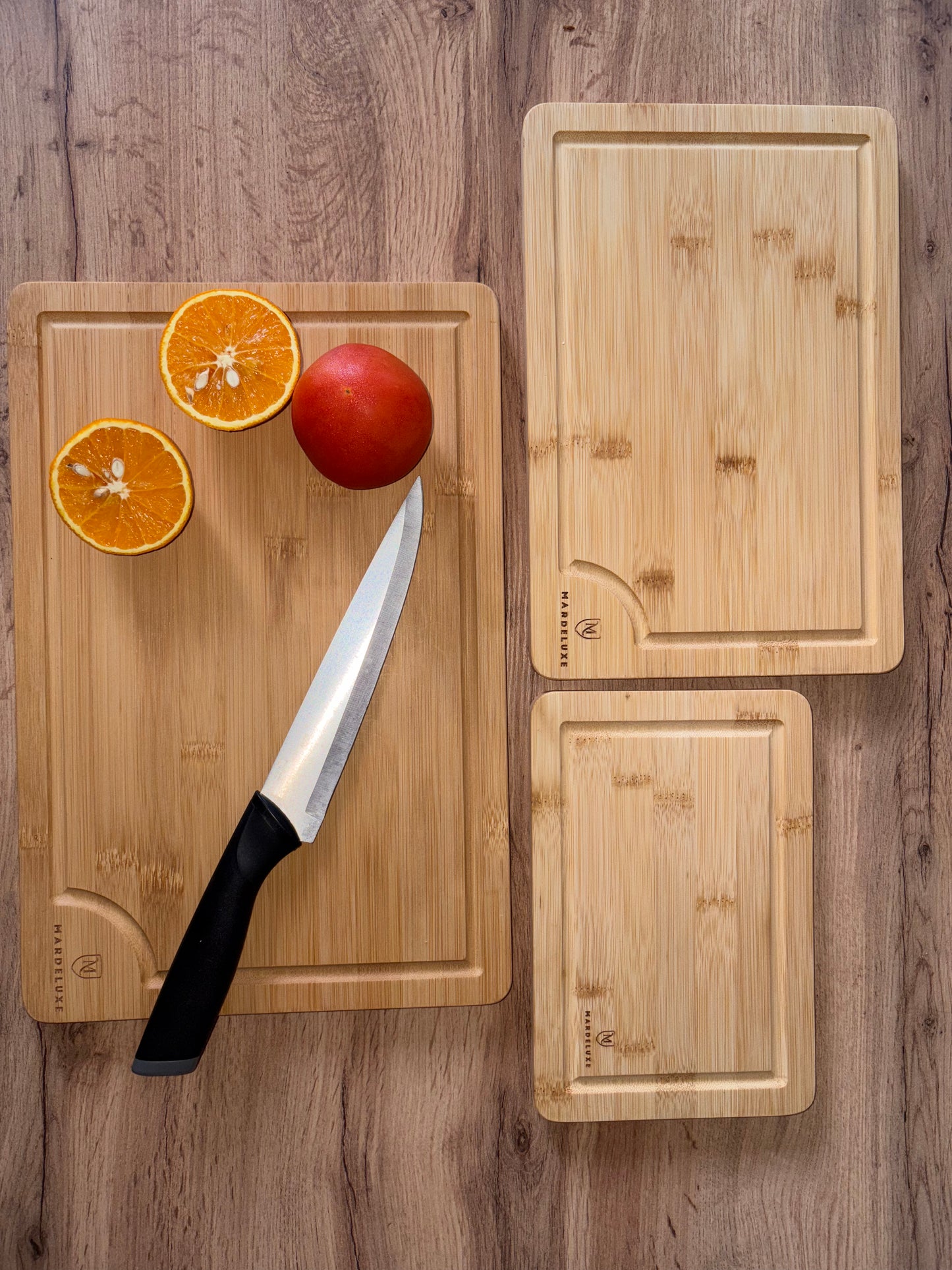 Mardeluxe Bambus Schneidebrett 3er Set , Holz, Wooden Cutting Bord, Holzbrett,  Größen             ( 38x25 / 30x20 / 22x15 )  Perfekte Schneidebretter für Gemüse, Obst, Fleisch , Fisch, Brot usw.