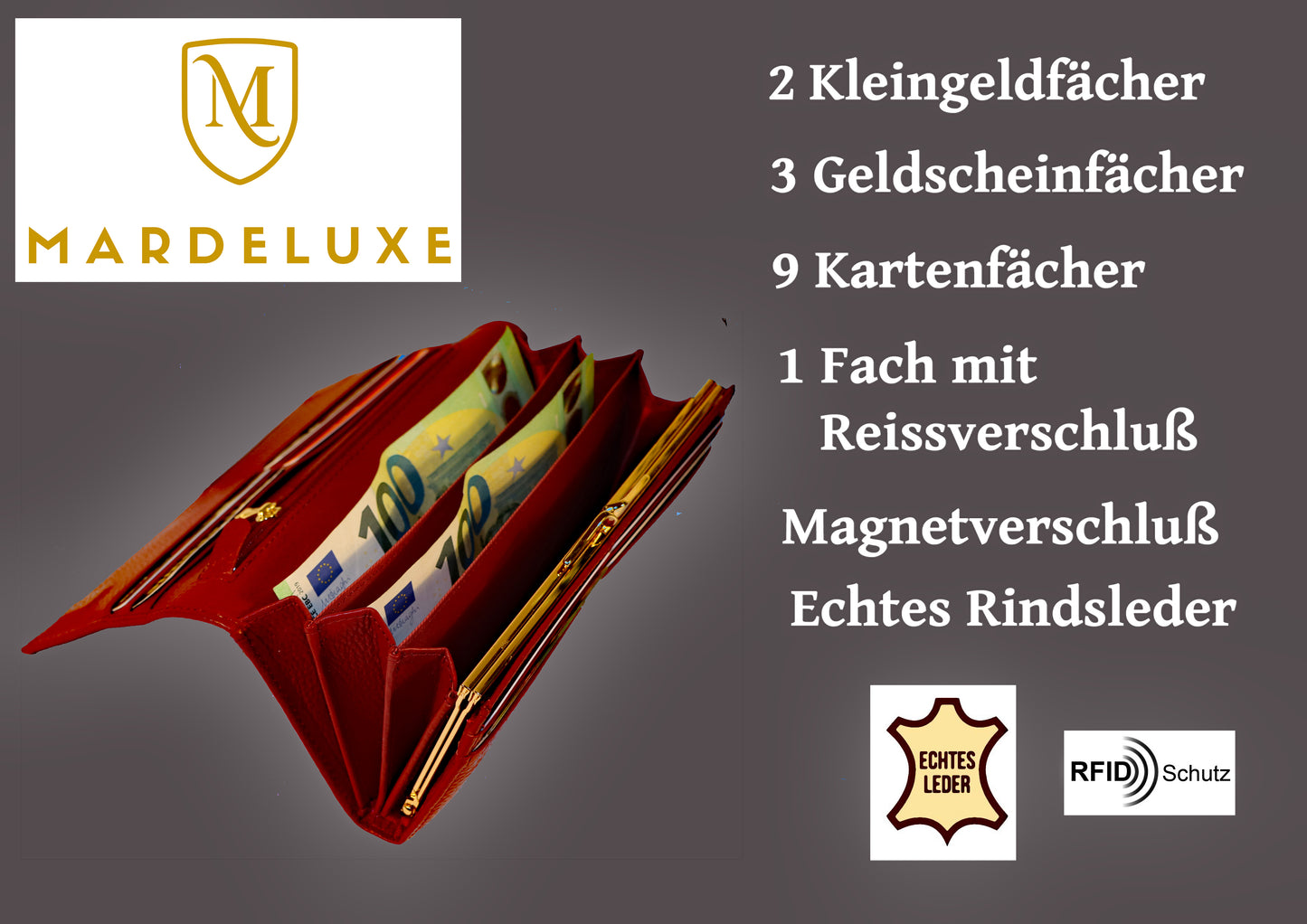 Mardeluxe Damen Geldbörse (weinrot)
