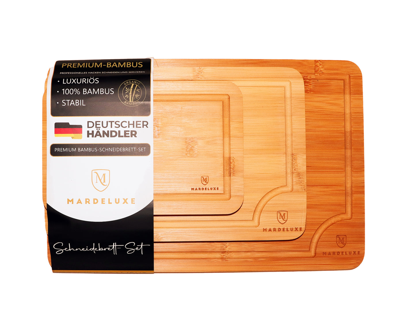 Mardeluxe Bambus Schneidebrett 3er Set , Holz, Wooden Cutting Bord, Holzbrett,  Größen             ( 38x25 / 30x20 / 22x15 )  Perfekte Schneidebretter für Gemüse, Obst, Fleisch , Fisch, Brot usw.