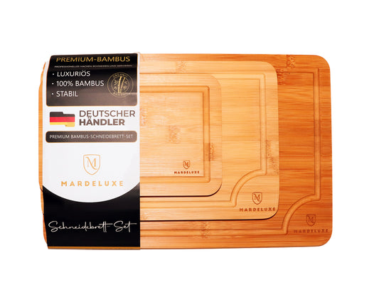 Mardeluxe Bambus Schneidebrett 3er Set , Holz, Wooden Cutting Bord, Holzbrett,  Größen             ( 38x25 / 30x20 / 22x15 )  Perfekte Schneidebretter für Gemüse, Obst, Fleisch , Fisch, Brot usw.