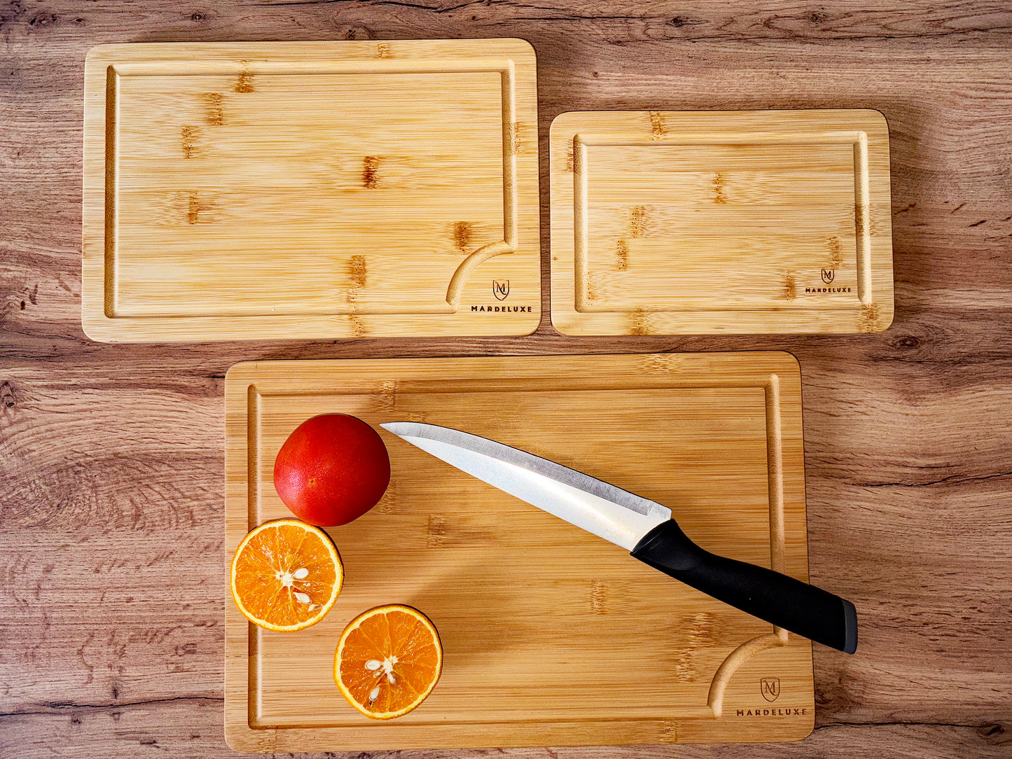 Mardeluxe Bambus Schneidebrett 3er Set , Holz, Wooden Cutting Bord, Holzbrett,  Größen             ( 38x25 / 30x20 / 22x15 )  Perfekte Schneidebretter für Gemüse, Obst, Fleisch , Fisch, Brot usw.