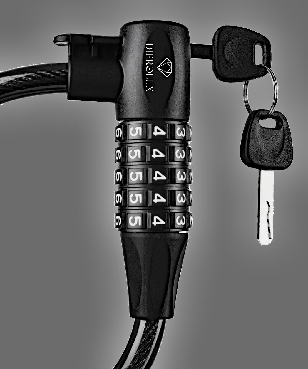 Diprolux Fahrradschloss Duo, schwarz,  2 Verschlussmöglichkeiten, Hohe Sicherheit mit 5 stelligem Zahlencode, Schloss mit Schlüssel, Länge 120 cm Stahlseil für Fahrrad, Motorrad, Scooter