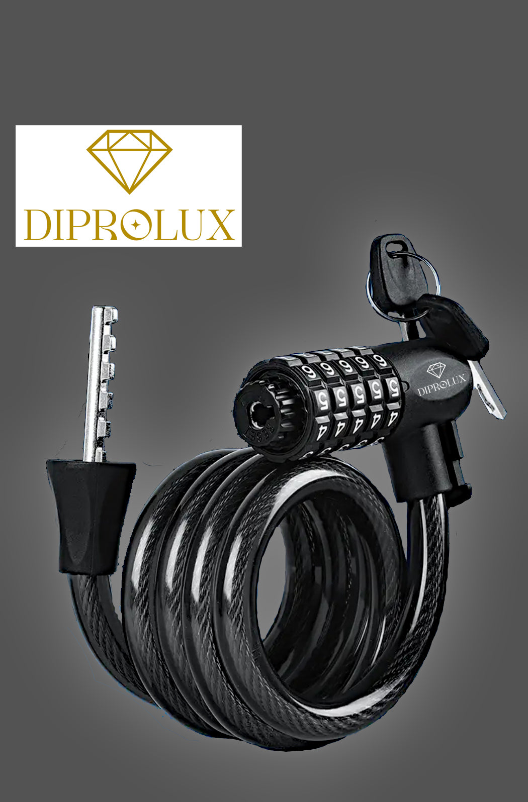 Diprolux Fahrradschloss Duo, schwarz,  2 Verschlussmöglichkeiten, Hohe Sicherheit mit 5 stelligem Zahlencode, Schloss mit Schlüssel, Länge 120 cm Stahlseil für Fahrrad, Motorrad, Scooter