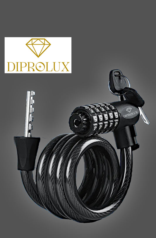 Diprolux Fahrradschloss Duo, schwarz,  2 Verschlussmöglichkeiten, Hohe Sicherheit mit 5 stelligem Zahlencode, Schloss mit Schlüssel, Länge 120 cm Stahlseil für Fahrrad, Motorrad, Scooter