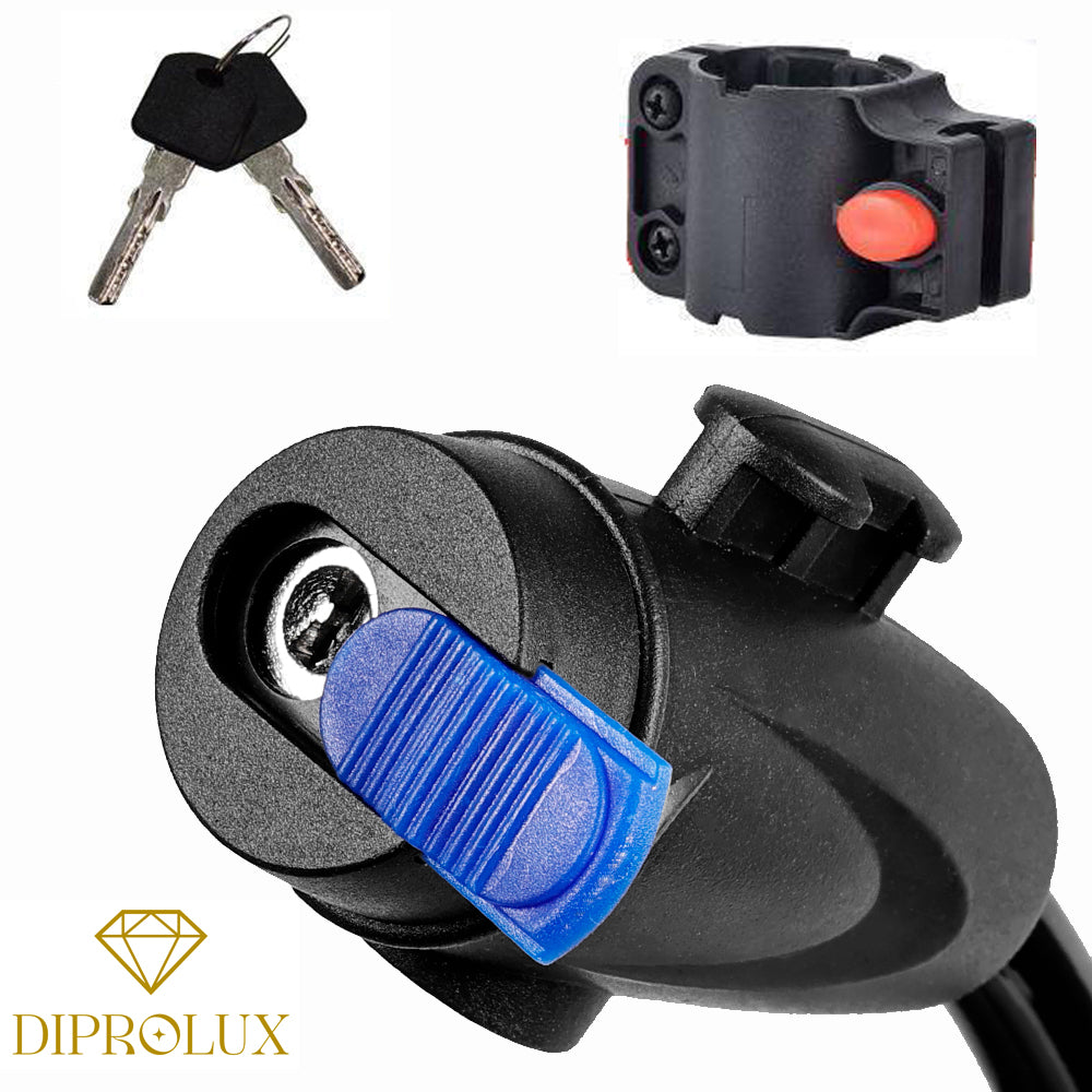 Fahrradschloss 120 cm Länge mit 2 Schlüssel und Halterung, Farbe schwarz/blau