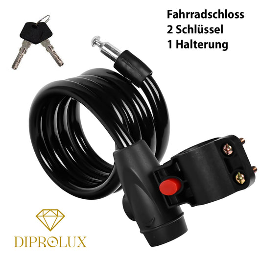 Fahrradschloss 120 cm Länge mit 2 Schlüssel und Halterung, Farbe schwarz/blau